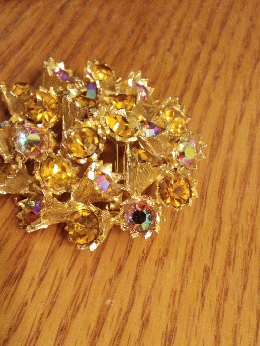 Gold-Tone Yellow Crystal Floral Brooch - Women Jewelry - Picture 3 of 5